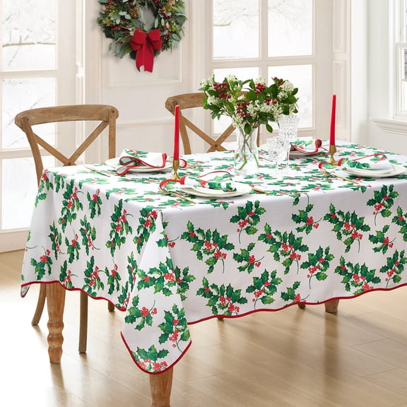Elrene Home Fashions Vintage Holly Scallop Border Tablecloth, Multicolor, 60" x 84" Rectangle