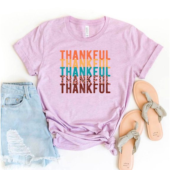 Thankful T-shirt Funny Thanksgiving Shirt Fall Vibes Gift Family Dinner Tee Positivity Top Women's Cute Heart