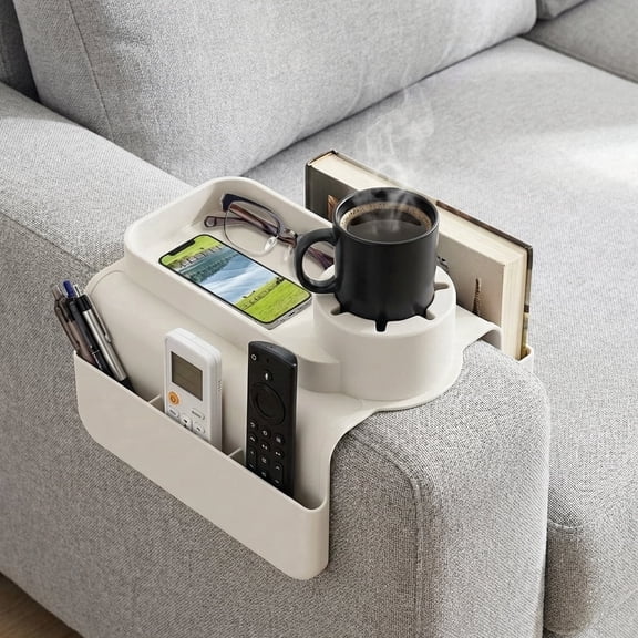 FUYGRCJ Silicone Couch Cup Holder, Sofa Armrest Organizer with Side Pockets for Storage Remotes, Cell-phone,Tablet or Snack, Anti-Slip Sofa Arm Tray