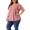 thumbnail image 4 of Agnes Orinda Women's Plus Size Pin Dots Short Sleeve V Neck Casual Plain Top 4X Pink, 4 of 5