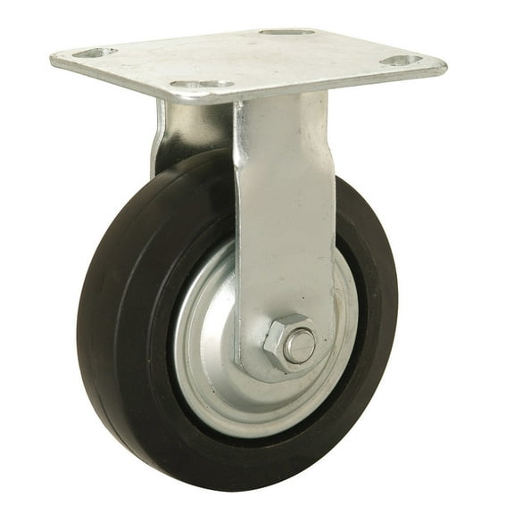 Global Industrial Heavy Duty Rigid Plate Caster 5"" Mold-on Rubber Wheel 350 lb.