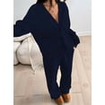 thumbnail image 4 of Two Piece Lounge Sets for Women Oversized Button Up Cardigan Wide Leg Pants Matching Loungewear Y2K Clothes Navy Blue M, 4 of 9