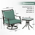 thumbnail image 4 of Aoodor 3-Piece Outdoor Patio Dining Set with Swivel Rocking Chairs and Glass Table, Peacock Blue, 4 of 7