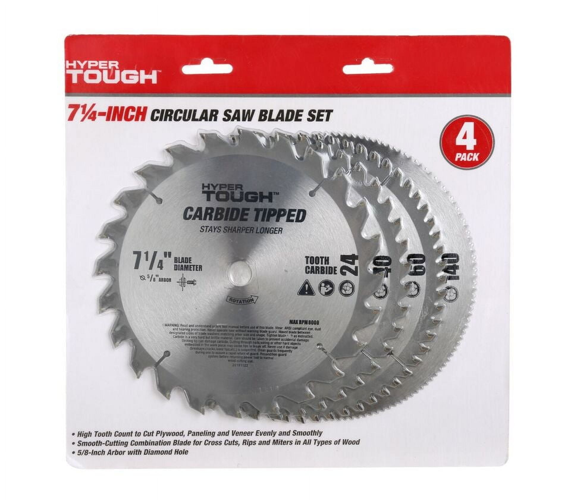 4 Pieces 7-1/4 inch Wood Cutting Carbide Tipped Steel Circular Saw Blades