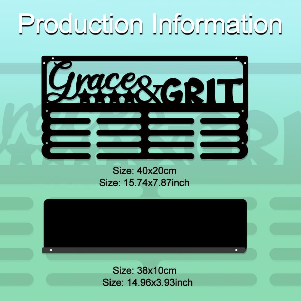 Medal Holder Display Hanger Grace & Grit Metal Medal Hooks Medal Hanger Display Rack Frame Ribbon Holder Wall Mounted Competition Awards Holder Hanging for 60 Sports Medals Athletes GiftBlack