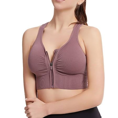 UKLSQMA Women s Plus Size Backless Sports Bra Front Zipper Yoga Fitness Underwear Comfortable Workout Lingerie
