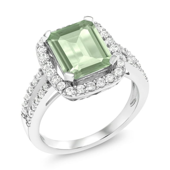 Gem Stone King 925 Sterling Silver Green Prasiolite Women Engagement Ring ( 3.52 Ct Octagon Cut 10X8MM, Gemstone Birthstone, Size 5)