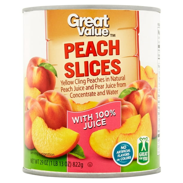 Great Value Sliced Peaches in 100 Juice, 29 Oz