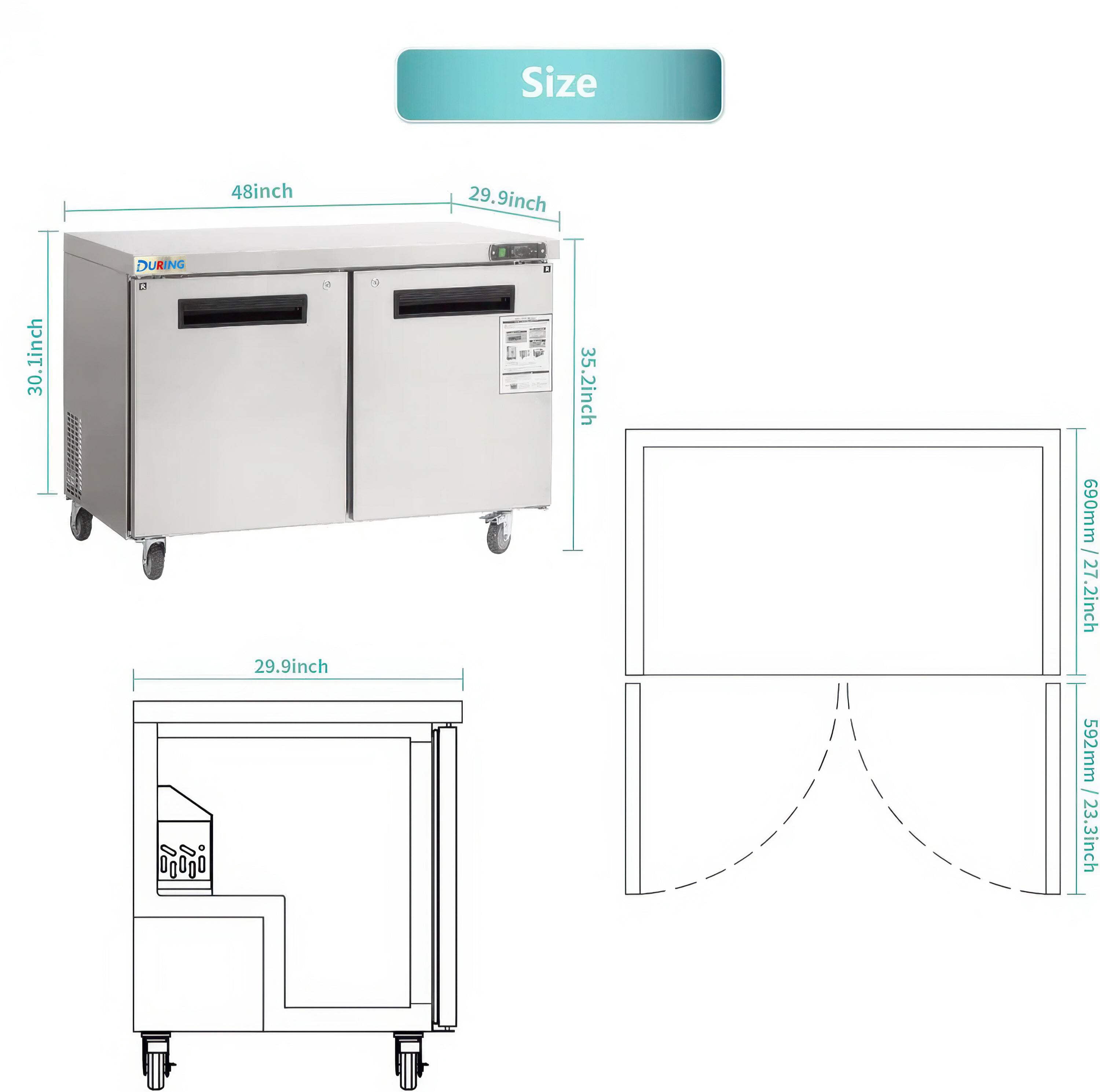 During D-KTR-48B 48" 2 Door Commercial Undercounter Refrigerator