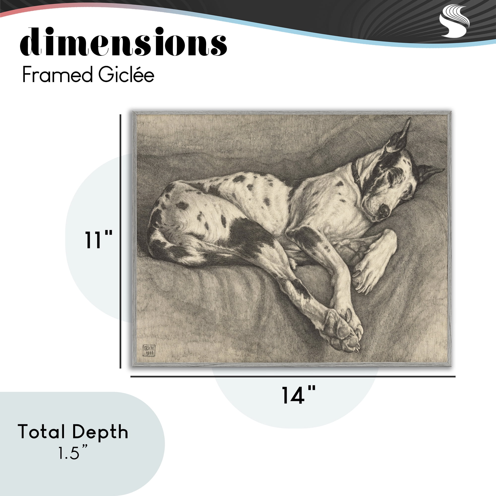Stupell Industries Sleeping Hound Drawing Gray Framed Giclee Art, design by Bertha Van Hasselt