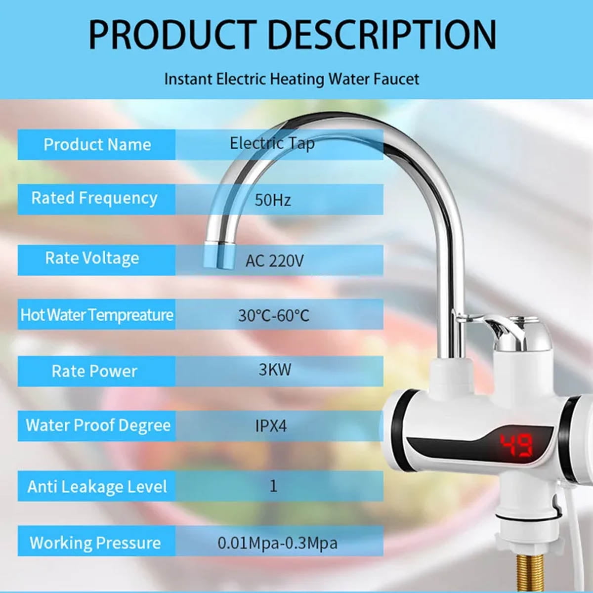 Ifcow Electric Shower Water Heater Instant Hot Water Faucet 360° Rotating Fast Heating Water Tap Tankless Water Heater with LED Display & Hose, Complete Shower Set
