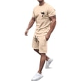 thumbnail image 2 of LEKDFST Men's 2 Piece Short Sets Graphic Print Short Sleeve T Shirts and Drawstring Shorts Clothing Set Khaki L, 2 of 5
