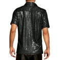 thumbnail image 3 of INSPIRE CHIC Sequin Shirts for Men's Glitter 70s Disco Shirt Button Down Short Sleeve Metallic Tops L Black, 3 of 6
