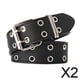 thumbnail image 1 of 2 Cinturones Con Doble Ojal De Piel Sintética, Hebilla De Doble Punta Para Hombres Y Mujeres, Color Negro, 1 of 5
