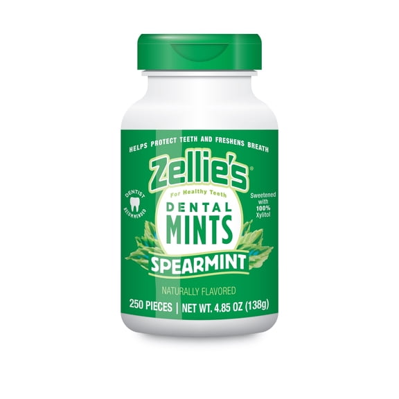 Zellies Xylitol Dental Mints, Spearmint Flavor, Single Jar, 250 Count