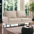 thumbnail image 7 of 69" Beige Velvet and Dark Brown Sofa, 7 of 7