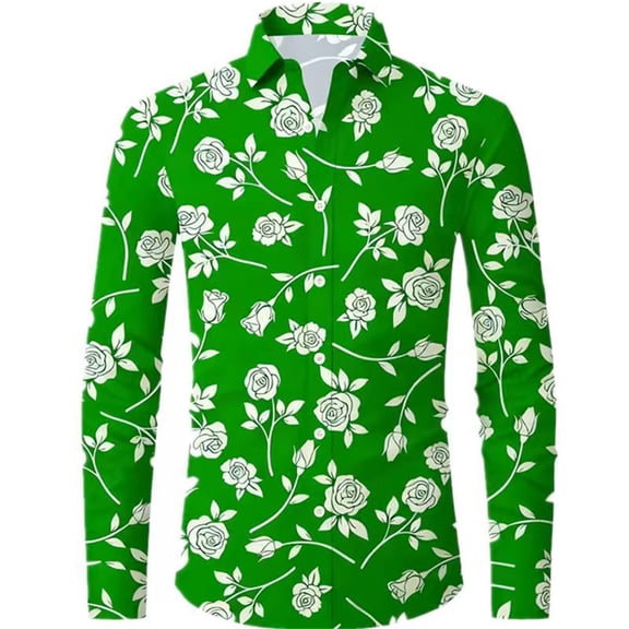 CONZONE Mens Buttons Down Shirts Long Sleeve Shirts For Men Trendy Floral Graphic Lapel Soft Lightweight Tops