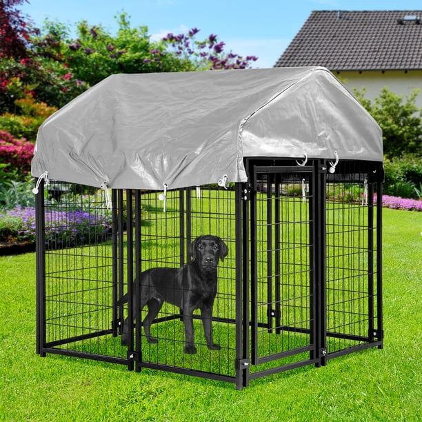 View of Dkelincs 4'x4'x4.4' Heavy Duty Large Dog Kennel Metal Dog Cage Crate ...