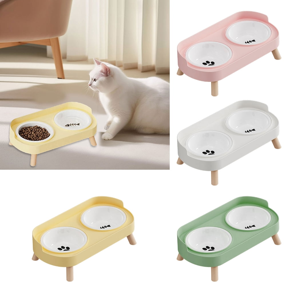 Miiottaa Double Bowl Ceramic Pet Feeder For Dog Cats Scratch Resistant Easy To Clean Feeding Dishes With Elevated Design