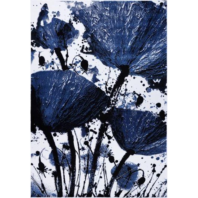 Ladole Rugs Poppy Floral Pattern Contemporary Indoor Area Rug Carpet in Navy Black, 3x5 (2'7" x 4'11", 80 cm x150 cm)