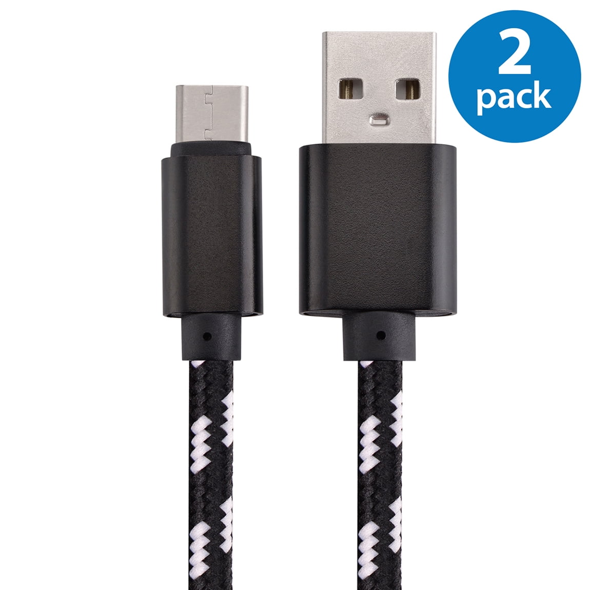 2x USB Type C Cable Fast Charging Cable 3FT USB-C Type-C 3.1 Nylon Data Sync Charger Cord For Samsung Galaxy S8 + Note 8 Nexus 5X 6P LG G5 G6 V20 HTC 10 Google Pixel XL OnePlus 3 5 Black