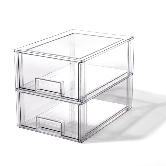 BINO | Stackable Storage Drawers, Large - 2 Pack, Clear | THE CRATE COLLECTION | Storage Bins With Drawers | Bathroom Organizers