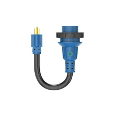 Makerz 219 Heavy-Duty RV Adapter Cord with Powered Connection Indicator Light - 12" Length, 15A to 30A, NEMA 5-15P to NEMA SS2-50R, STW-Rated / ETL-Certified