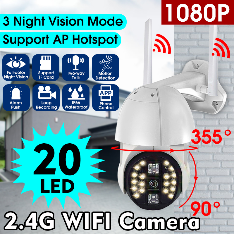 (3 Night Vision Mode) 20LEDs Dual Antennas 1080P 2.4G WiFi Camera