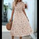 thumbnail image 4 of Vestidos Florales de para Mujer, Estilo Bohemio, Informal, de Verano, con Mangas Abullonadas, Estilo Occidental Albaricoque M, 4 of 7