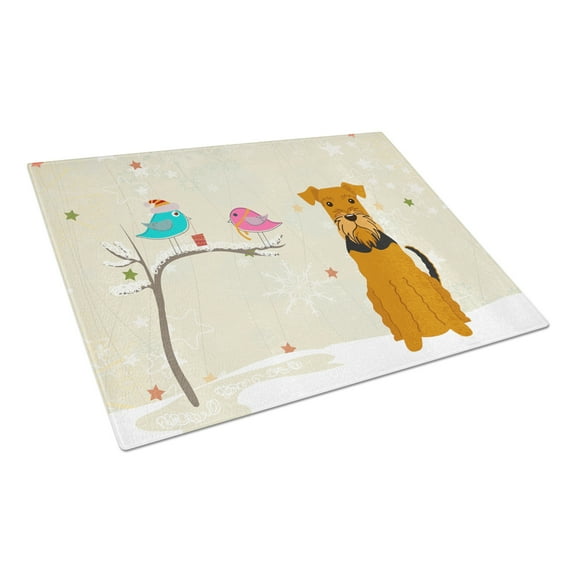 Caroline's Treasures Christmas Presents between Friends Airedale Glass Cutting Board Large