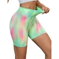 thumbnail image 4 of INSPIRE CHIC Women's High Waist Tie Dye Biker Shorts Tummy Control Workout Running Thigh Slimmer L Green Pink, 4 of 5