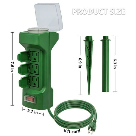 stake yard power outdoor weatherproof cord extension safety ft timer