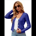 thumbnail image 1 of Cárdigan de Punto con Cuello en V, Larga y Botones para Mujer, Azul, Talla L, 1 of 9