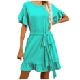 thumbnail image 2 of LOVZFMLL Robe Tunique Décontractée à Manches Courtes pour Femmes, Été, Taille Nouée, Double Couche, Col à Volants, Unie, Verte, TG, 2 of 4