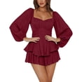 thumbnail image 1 of LYANER Women's Jumpsuit Lantern Long Sleeve Ruffle Layer Tie Mini Short Romper, 1 of 6