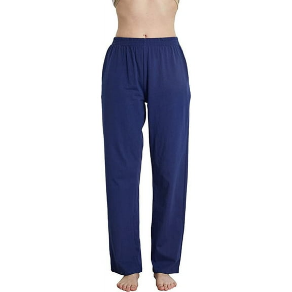 WORW Womens Casual Long Pajama Lounge Pants, Solid Cotton Sleepwear Pj Bottoms with Pockets