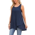 thumbnail image 5 of INSPIRE CHIC Women's High Low Top Casual Sleeveless Chiffon Blouse Crewneck Asymmetrical Loose Shirt Summer Tops M Dark Blue, 5 of 7