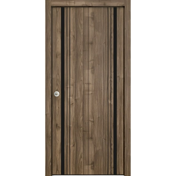 Sliding Closet Bi-fold Doors 84 x 96 inches | Planum 0011 Walnut with Frosted Glass | Sturdy Tracks Moldings Trims Hardware Set | Wood Solid Bedroom Wardrobe Doors