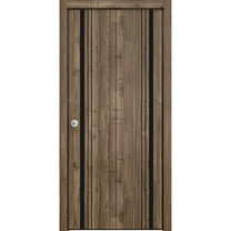 Sliding Closet Bi-fold Doors 84 x 96 inches | Planum 0011 Walnut with Frosted Glass | Sturdy Tracks Moldings Trims Hardware Set | Wood Solid Bedroom Wardrobe Doors