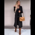 thumbnail image 4 of Abrigo Informal de Mezcla de Lana con Solapa con Muescas, Mangas Largas, Ajustado, Medio, para Mujer, Otoño-Invierno, con Cinturón. Negro XXL, 4 of 9