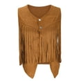 EQWLJWE Womens Vintage Western Fringe Vest Tops Classic Suede Leather