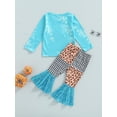 thumbnail image 4 of Toddlers Kid Girls 2 Pcs Halloween Outfits Long Sleeve Round Neck Top + Contrast Color Bell Bottoms Sets, 4 of 9