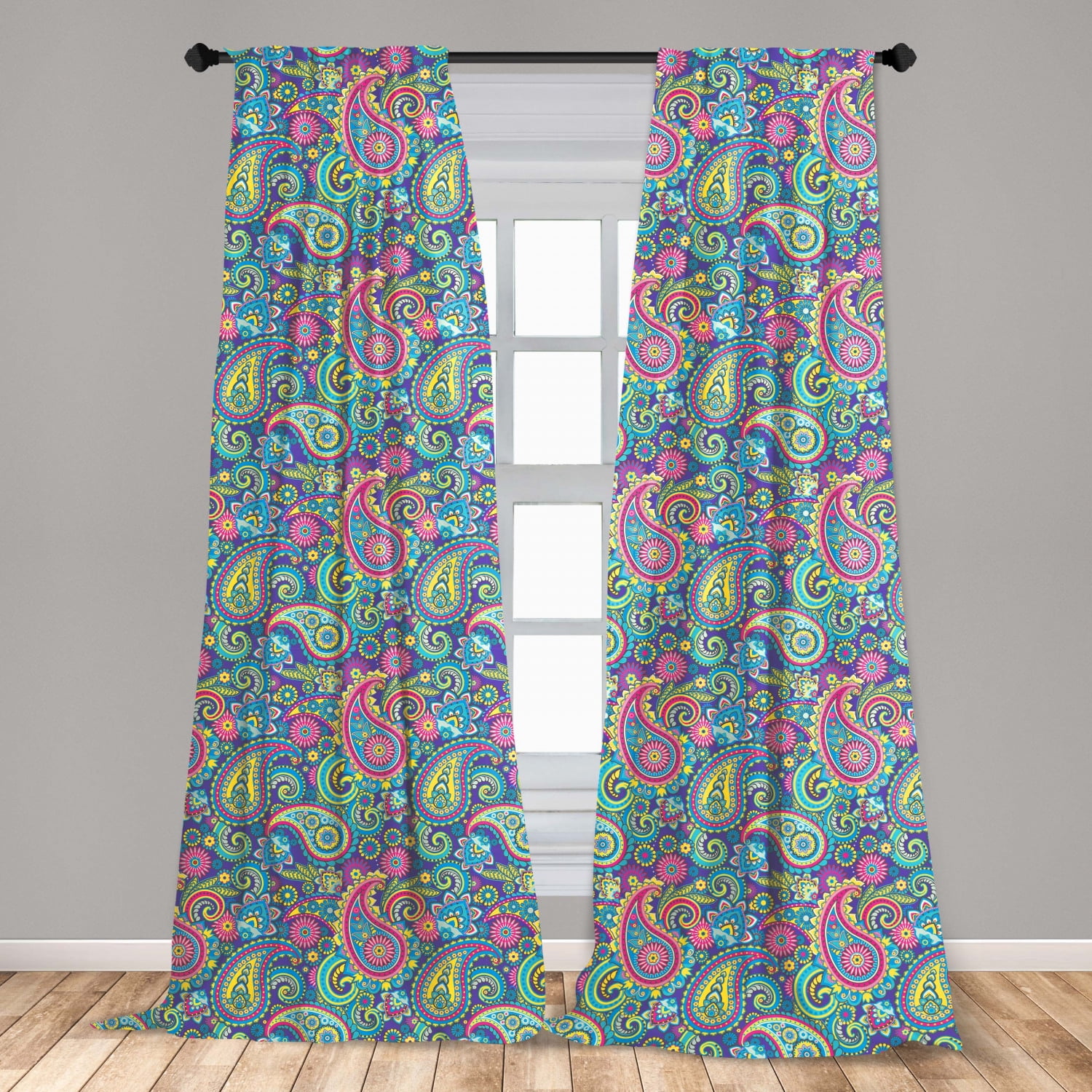 Paisley Curtains 2 Panels Set, Ornate Traditional Paisley Elements with