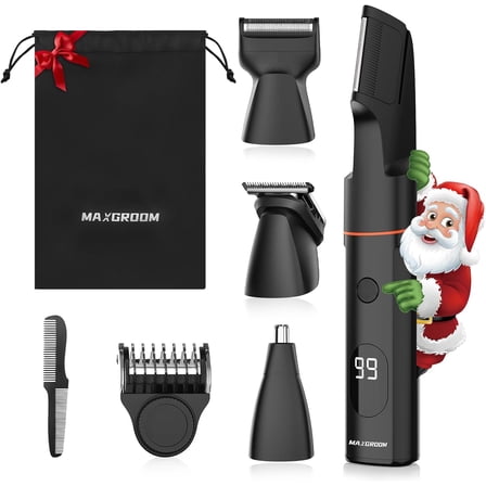 Manscape Body Hair Trimmer for Men, Waterproof Pubic, Groin & Ball Shaver, No-Nick Mens Electric Grooming Kit with LED Display, USB Rechargeable, Adjustable Guide Comb