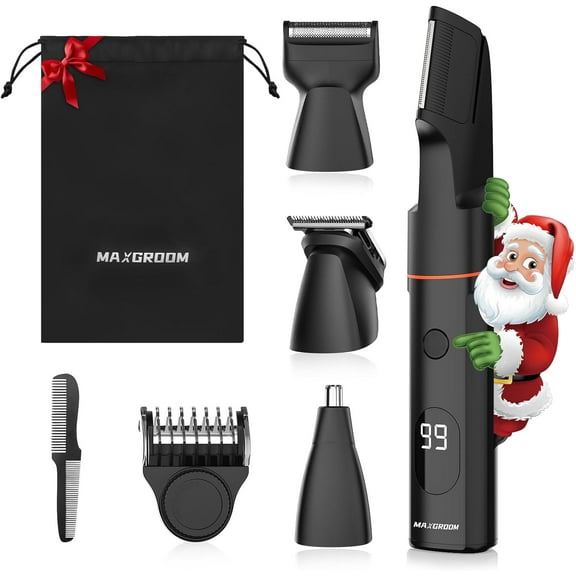 Manscape Body Hair Trimmer for Men, Waterproof Pubic, Groin & Ball Shaver, No-Nick Mens Electric Grooming Kit with LED Display, USB Rechargeable, Adjustable Guide Comb