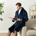 thumbnail image 5 of PAVILIA Mens Soft Robe, Plush Warm Bathrobe for Men, Long Spa Robe with Shawl Collar, Pockets, Trim Piping (Navy Blue), 5 of 9
