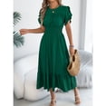 thumbnail image 4 of Women A Line Long Dress Short Ruffle Sleeve Casual Daily Wear Slim Fit Solid Color Round Neck S XL, 4 of 7