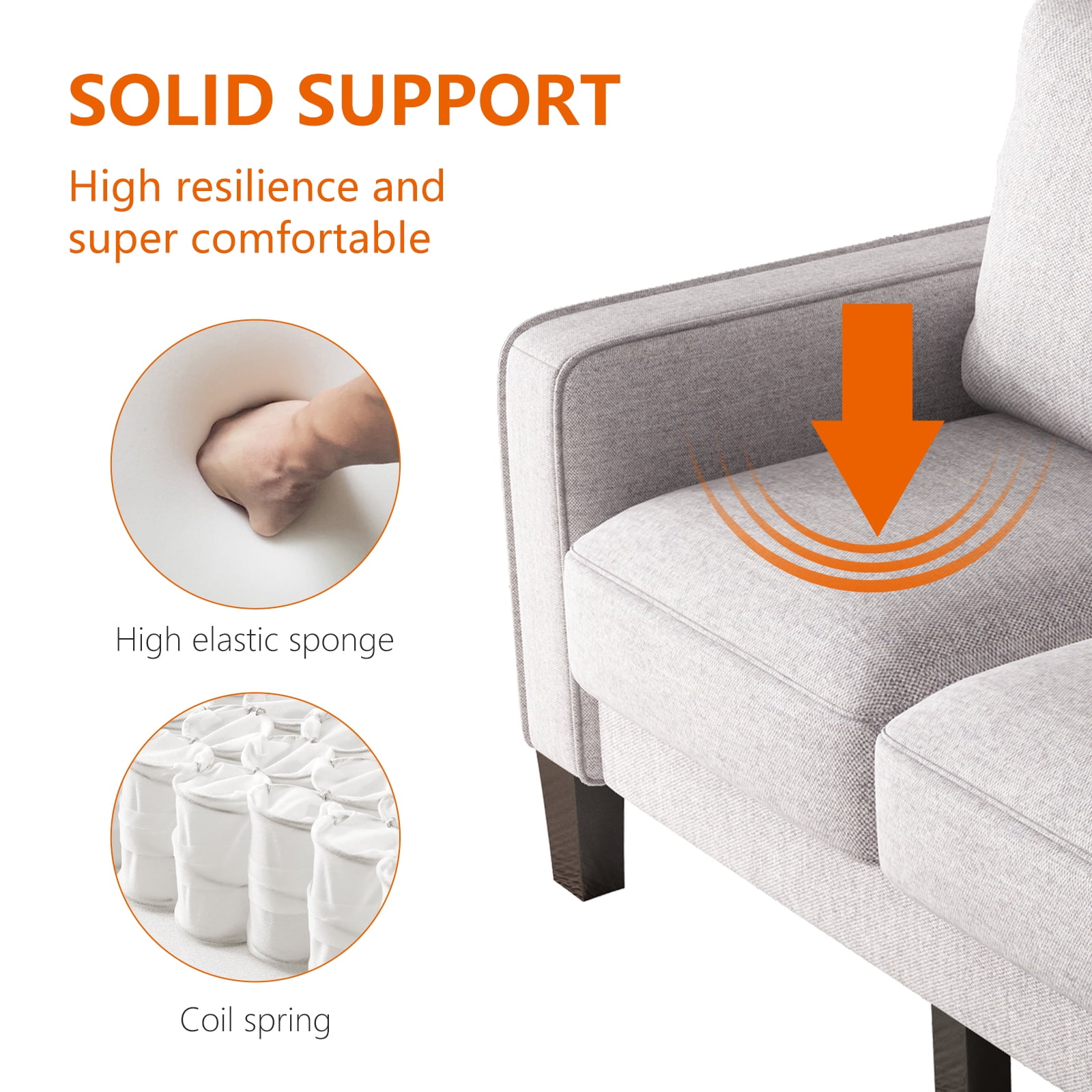 DEALTOPS Modern Sectional Sofa Couch Upholstered Sofa Storage Couches 3 Seater Sofa Chair for Living Room - Light Gray
