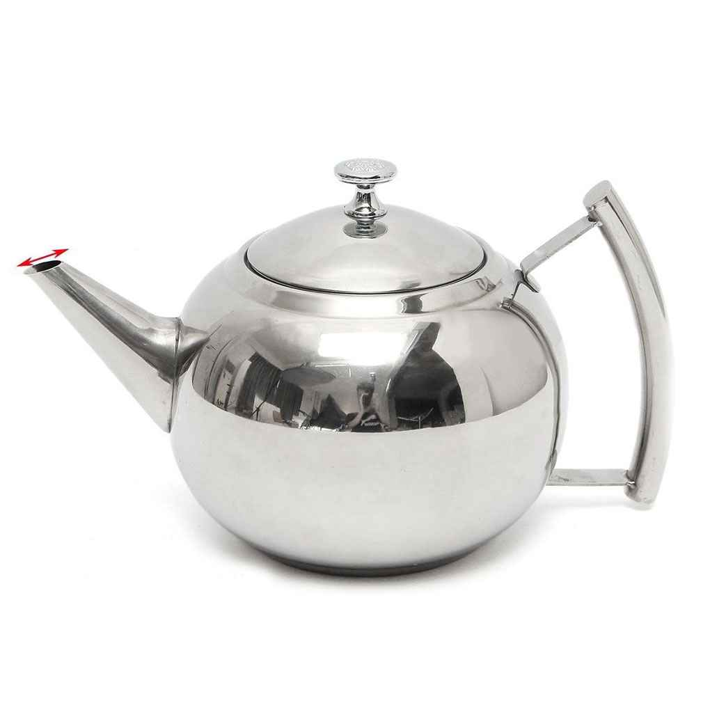 2L Polished Stainless Steel Teapot Tea Pot Coffee With Tea Leaf Filter