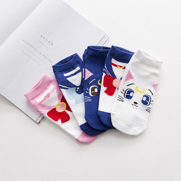 5 pares/set Sailor Moon kawayi calcetines dulce creativo transpirable mujer calcetines Anime Cosplay Tsukino Usagi Sailor Moonpangjing